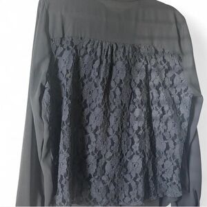 Flowy Lacey Black Blouse-long sleeve- button down